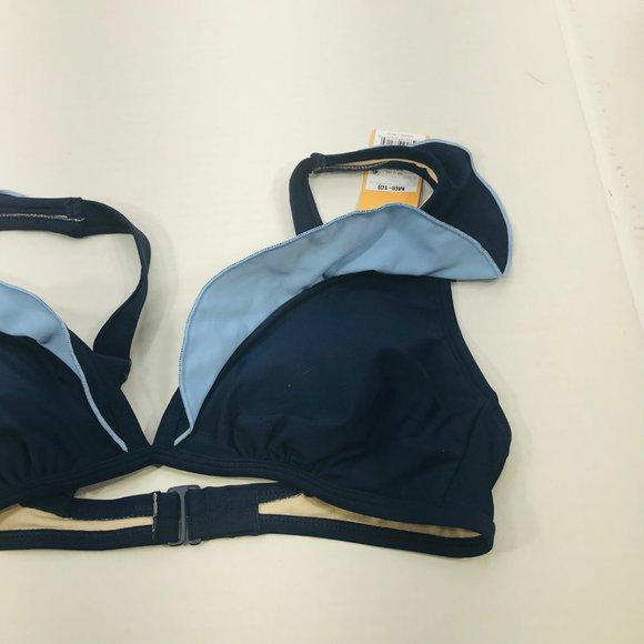 Kona Sol Women's Size Medium 8-10 Lightly Lined Bikini Swim Top Ruffle Blue New - Picture 7 of 13